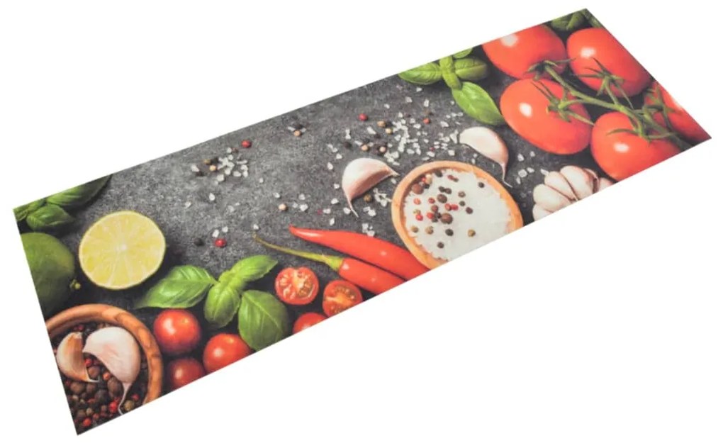 vidaXL Tapete de cozinha lavável 60x180 cm veludo padrão vegetais
