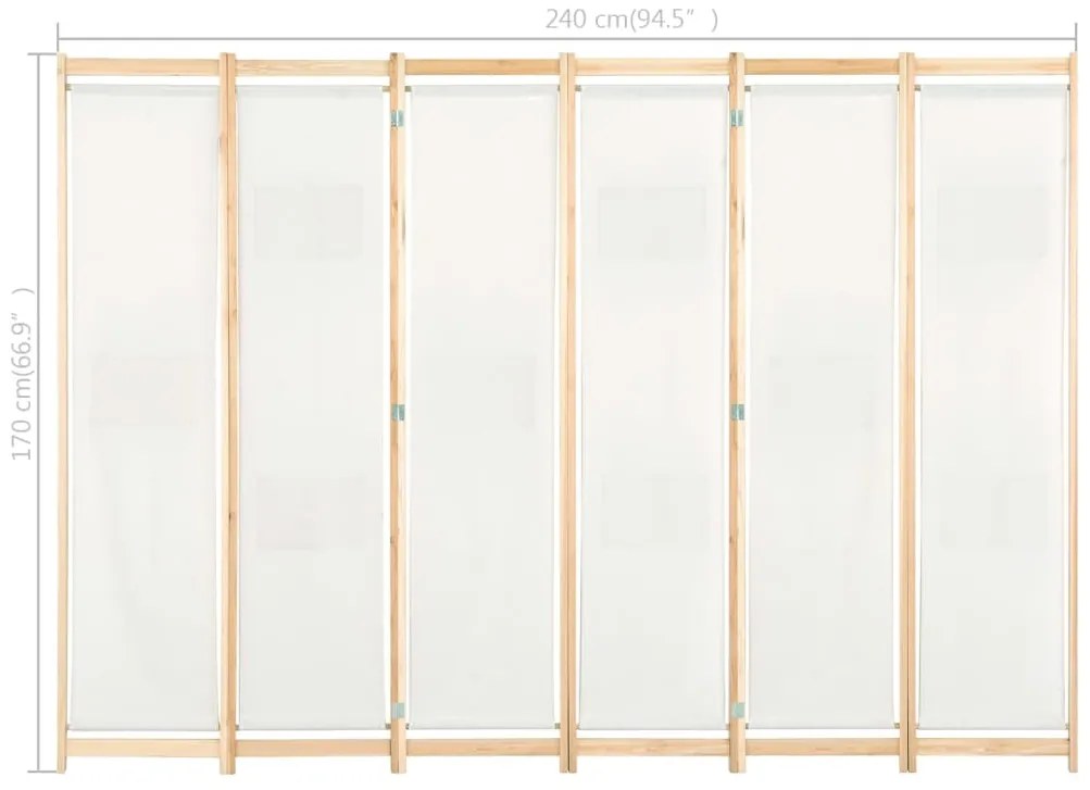 Divisória de quarto com 6 painéis 240x170x4 cm tecido cor creme