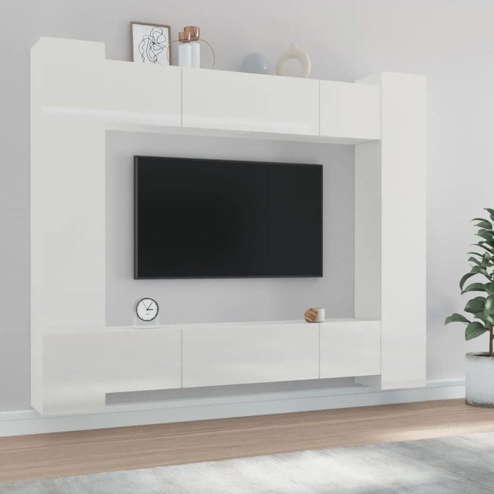 vidaXL 8 pcs conjunto móveis de TV madeira processada branco brilhante