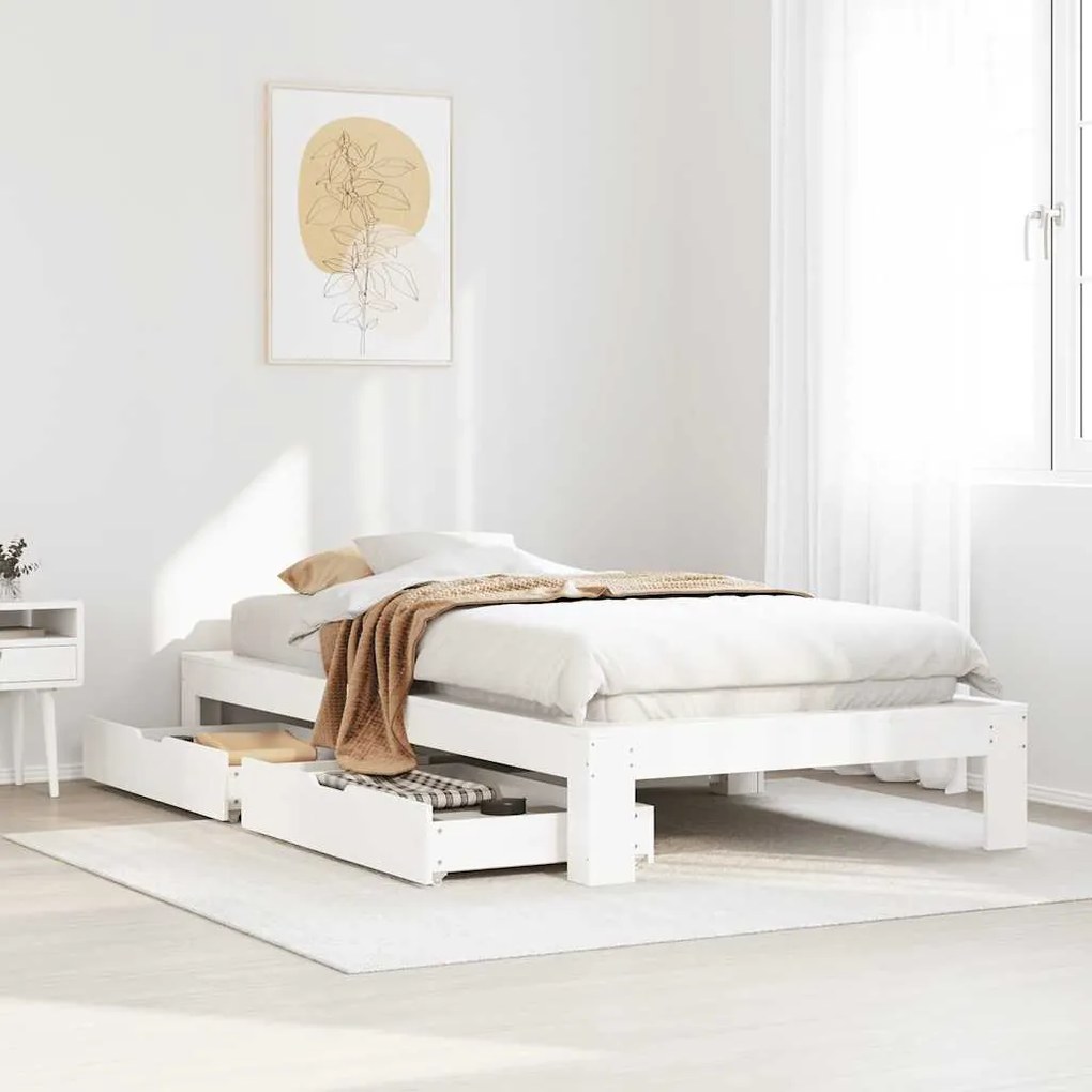 vidaXL Cama sem colchão 75x190 cm madeira de pinho maciça branco