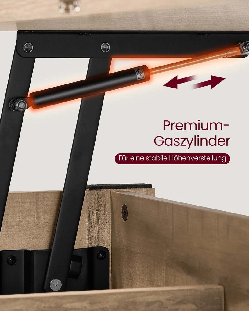 Mesa de centro com altura ajustável 50 x 100 x 49,1 cm/64,1 cm, gavetas e compartimentos castanho camelo