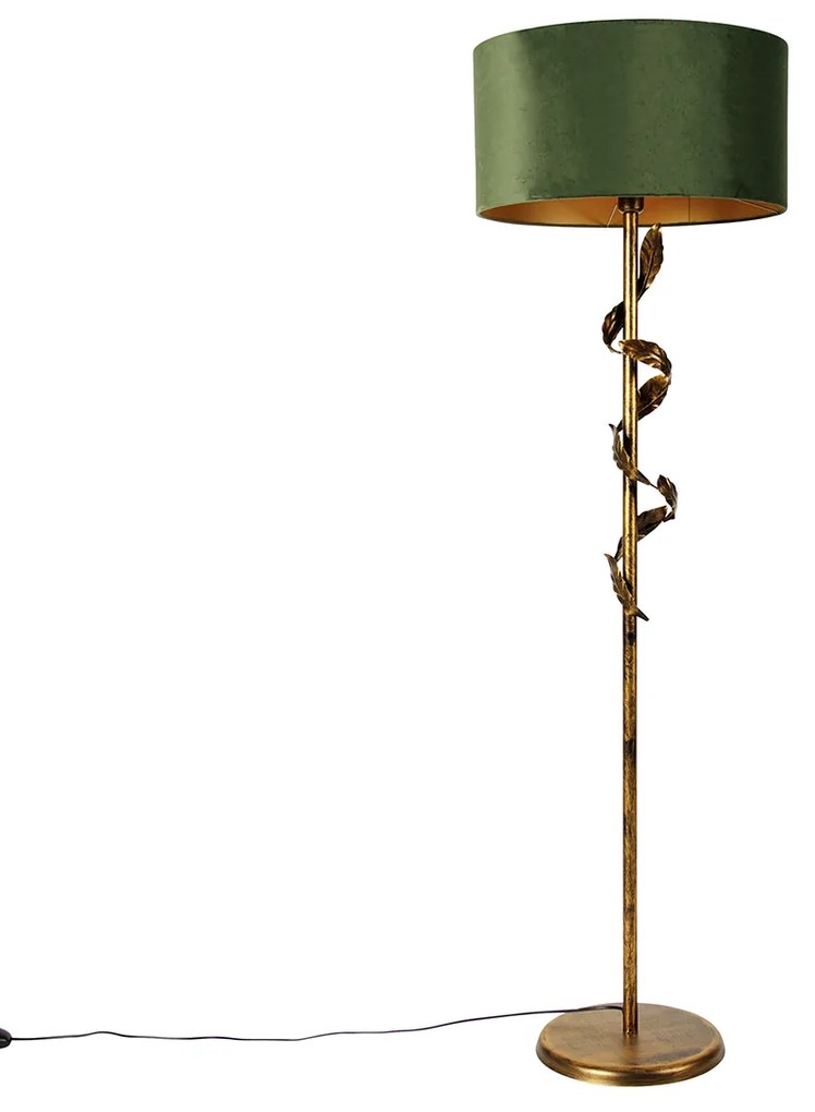 Candeeiro de pé vintage dourado antigo com aba-jour verde - Linden