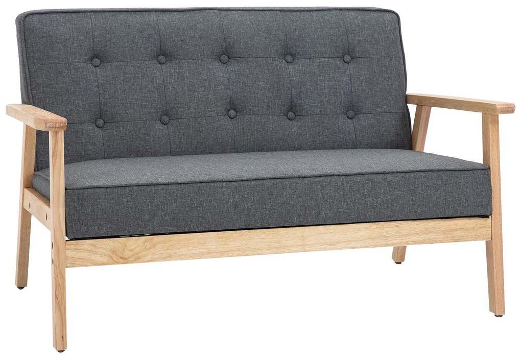 HOMCOM Sofá de 2 Lugares com Encosto e Almofadas Acolchoados Pés de Madeira Antiderrapantes para Sala de estar Dormitório Oficina 114x66x69 cm Cinza