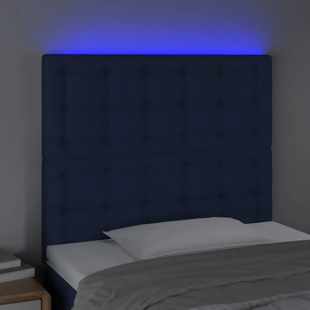 Cabeceira cama c/ LED tecido 80x5x118/128 cm azul