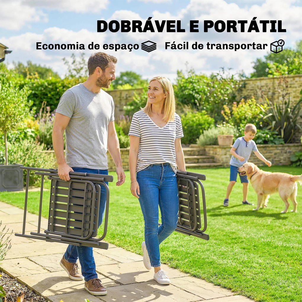 Conjunto de 4 Cadeiras Dobráveis (MESA NÃO INCLUIDA) para Jardim com Apoios de Braços Encosto e Assento Estrutura Metálica 55x63x93 cm Castanho