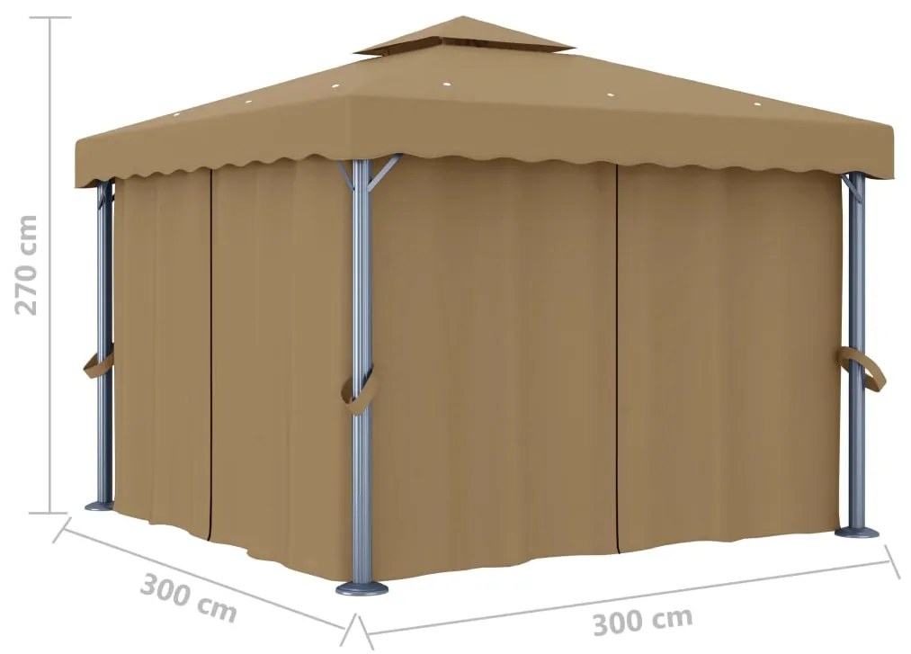 Gazebo com cortina 3x3 m alumínio cinzento-acastanhado