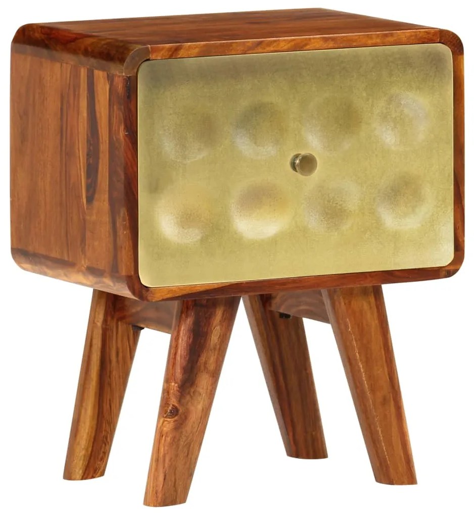 vidaXL Mesa de cabeceira acácia maciça estampa dourada 49x40x30 cm