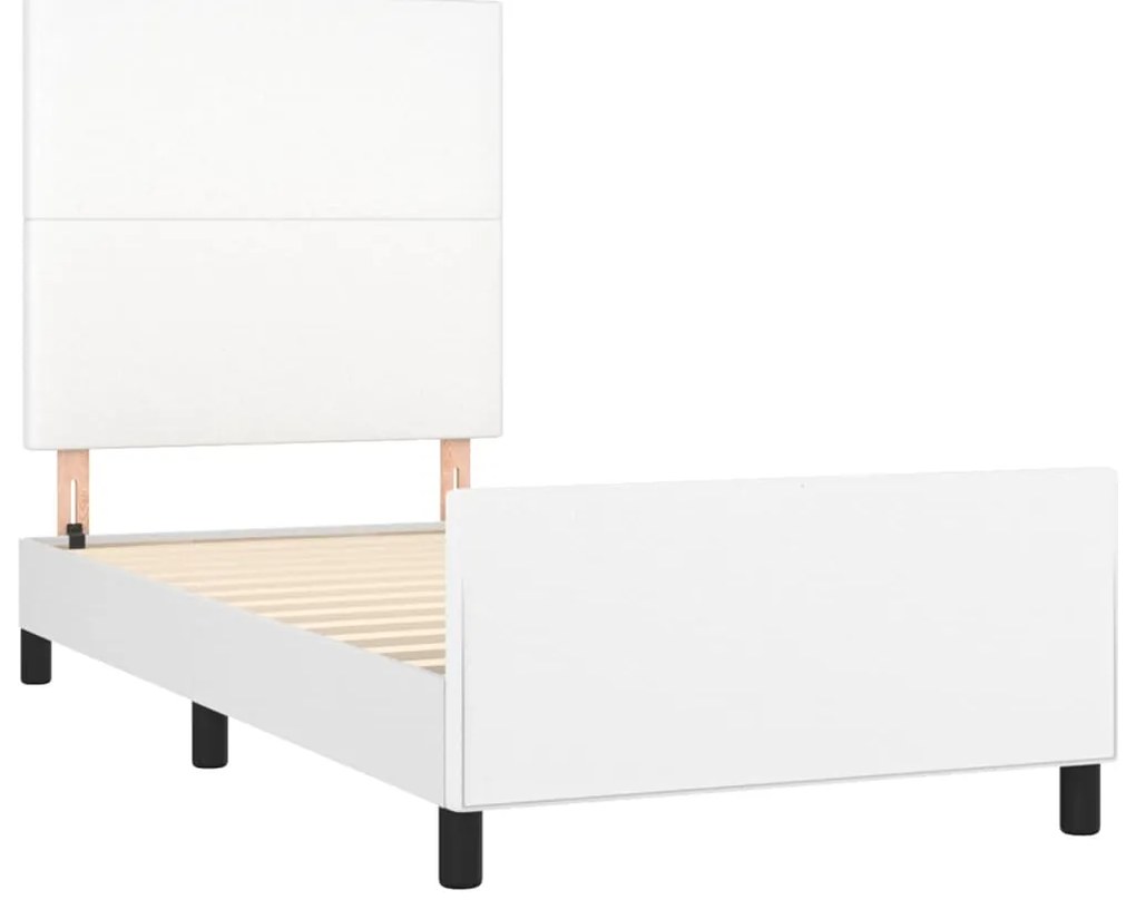 Estrutura de cama c/ cabeceira couro artificial 90x190cm branco