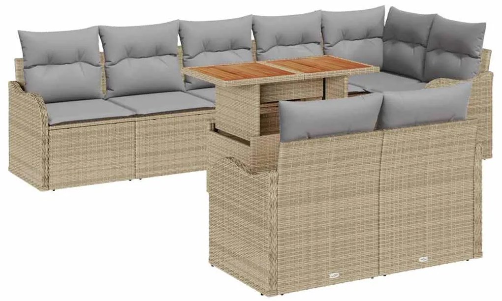 Conjunto de Sofá de Jardim com 9 Peças e Almofadas em Rattan de Polipr
