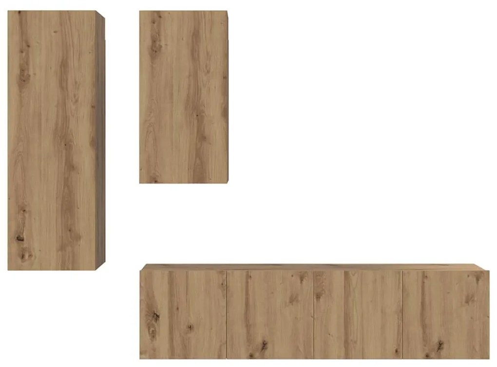 Conjunto de móvel de TV com prateleira 4 pcs carvalho artisiano