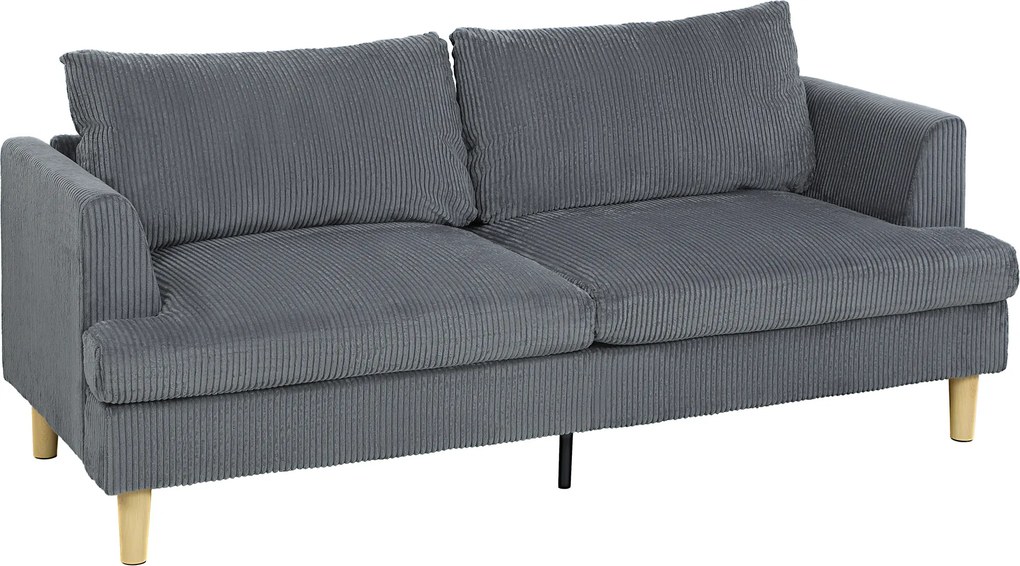 HOMCOM Sofá de 3 Lugares Revestido em Veludo Almofadas Espessas com Molas Assento Largo 2 Almofadas 188x80x86 cm Cinzento Escuro | Aosom Portugal