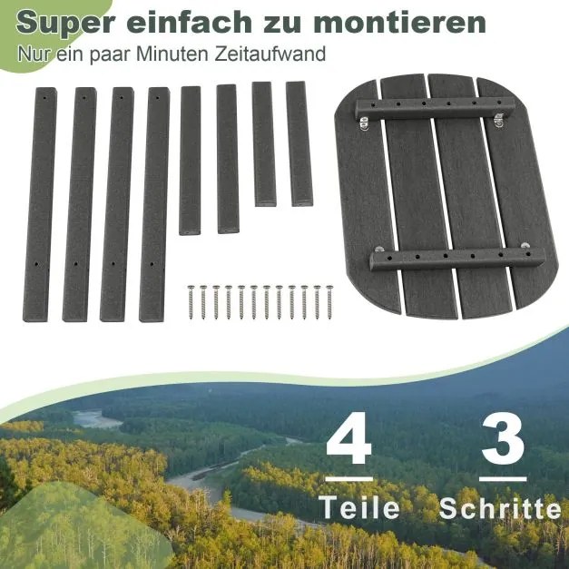 Conjunto de 2 mesas de jardim 48 x 37 x 46 cm em HDPE, Adirondack resistente às intempéries cinzenta