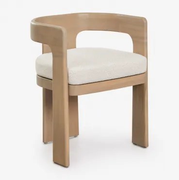 Pack De 4 Cadeiras De Jantar Com Braços Em Madeira De Acácia E Tecido Bouclé Kandroa Marrom Acácia Claro - Sklum