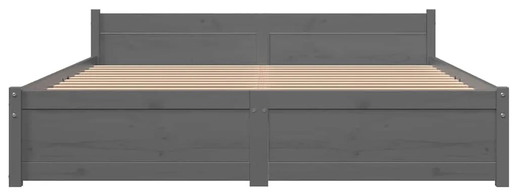 Estrutura de cama casal 135x190 cm madeira maciça cinzento
