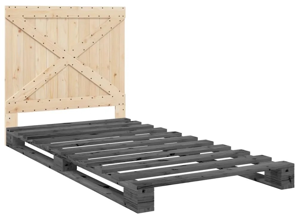 Estrutura de cama com cabeceira 100x200cm pinho maciço cinza