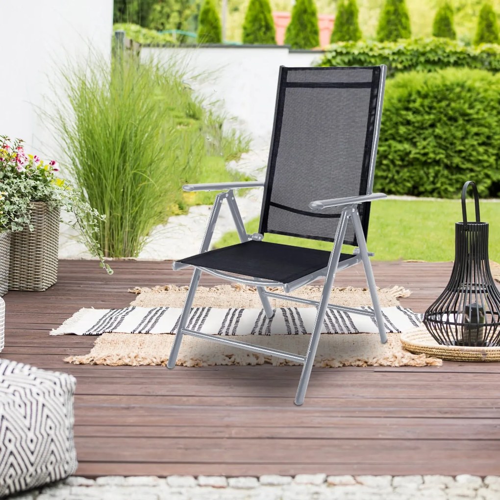Conjunto de refeição de jardim  Bern 9 peças com 8 cadeiras e 1 mesa em alumínio prateado e vidro fosco