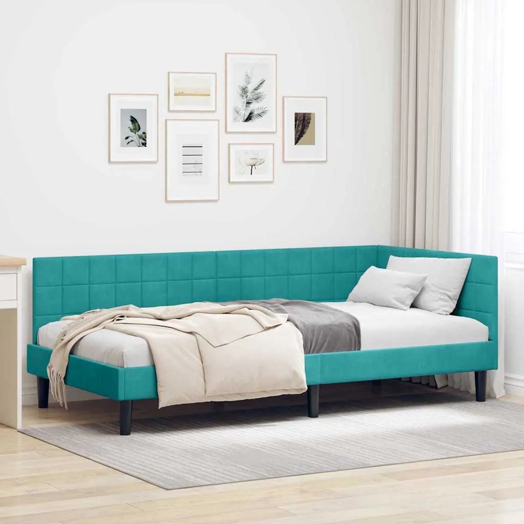 vidaXL Estrutura de Cama de Canto Turquesa 100 cm x 200 cm Veludo
