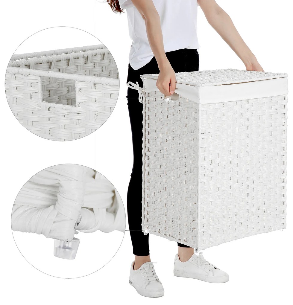 Cesto de roupa suja em Polyrattan 46 x 33 x 60 cm Branco