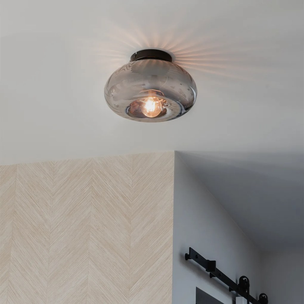 Candeeiro de teto Art Deco preto com vidro fumê - Ayesha