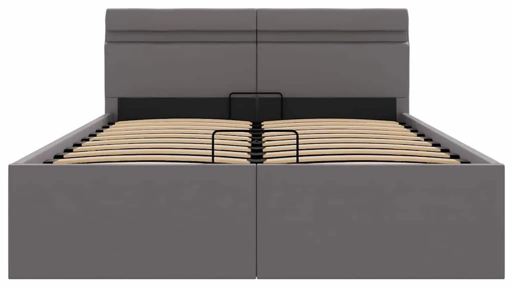 Cama hidráulica c/ arrumação LED 120x200cm couro artifi. cinza