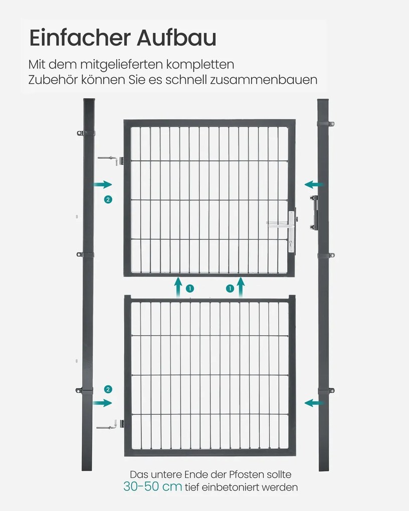 Portão de jardim com fechadura, 106 x 160 cm, aço galvanizado cinzento