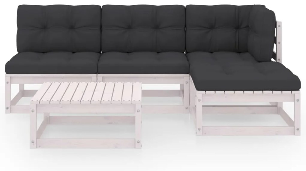 5 pcs conjunto lounge de jardim c/ almofadões pinho maciço