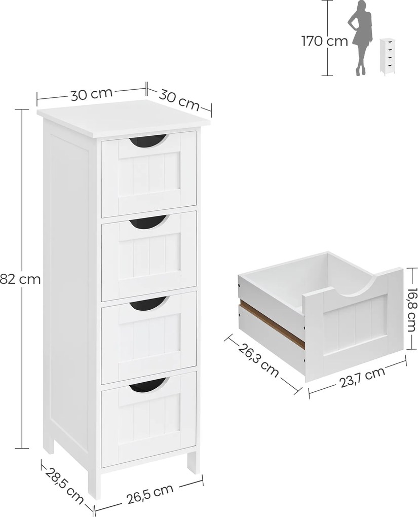 Armário casa de banho lateral de estilo campestre 30 x 82 x 30 cm Branco