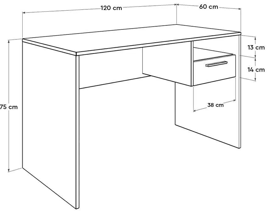 Secretária "Simple" com Gaveta - 120 x 75 x 60 cm - Branco e Carvalho