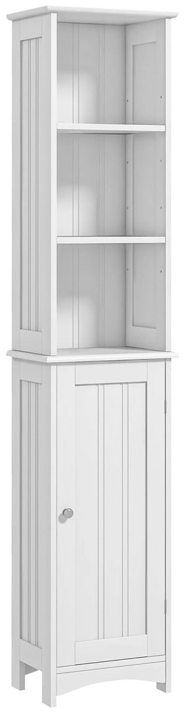 kleankin Coluna Casa de Banho com 3 Compartimentos de Armazenamento Porta e Prateleiras Ajustáveis 34x23x165 cm Branco | Aosom Portugal