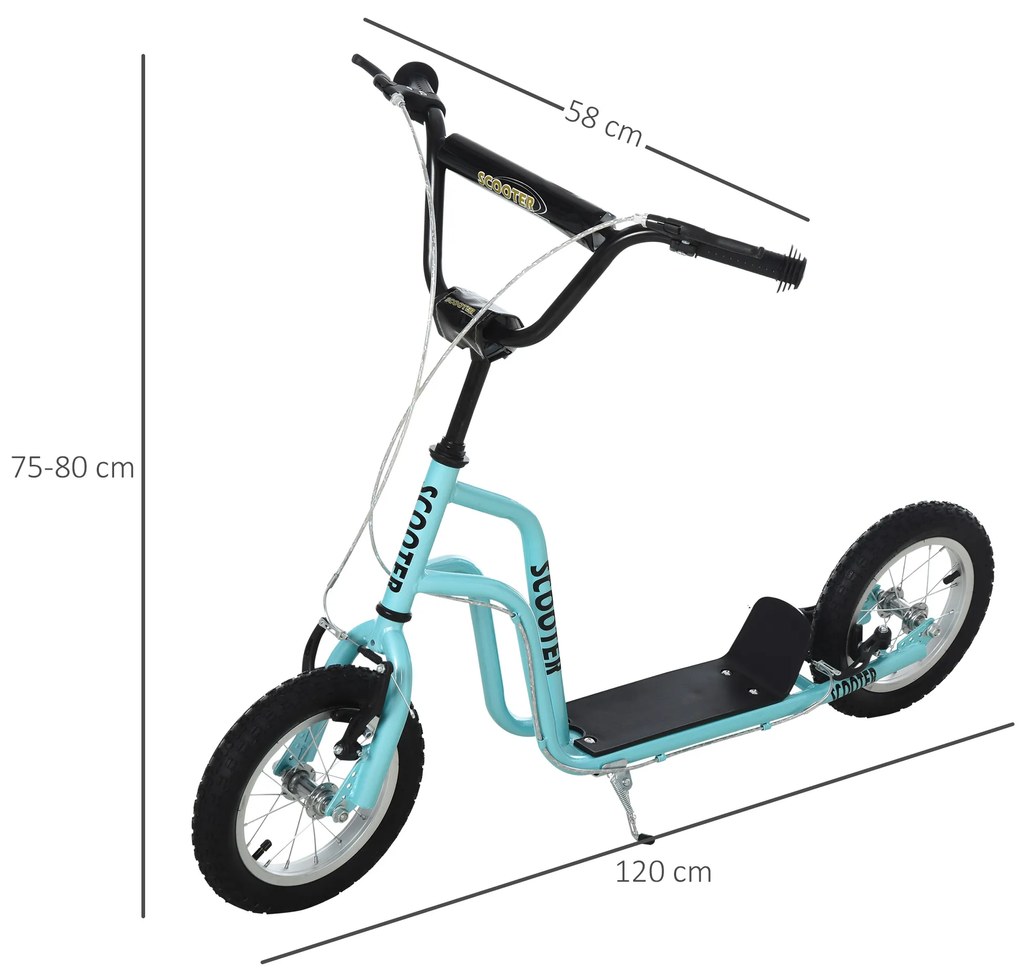 Trotinete para Crianças com Guiador Ajustável em Altura Travão Duplo e Estrutura de Aço 120x58x75-80 cm Azul