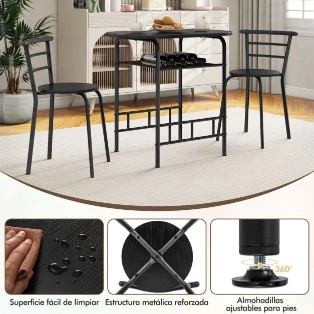 Conjunto de cozinha e jantar de 3 peças de com mesa de cozinha e 2 Cadeiras Tampo de mesa em madeira Tampo de mesa folheado a madeira Suporte adiciona