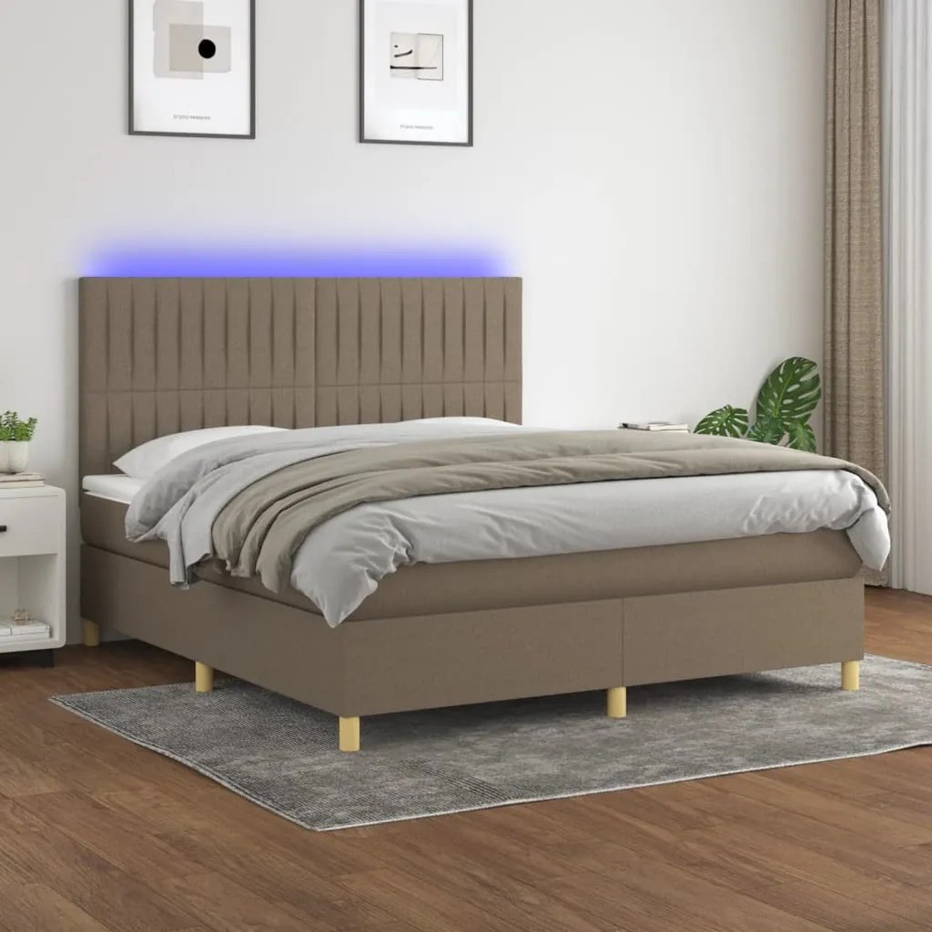 Cama box spring colchão/LED 160x200 cm tecido cinza-acastanhado