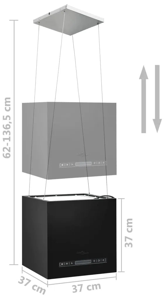 Exaustor de ilha suspenso ecrã tátil LCD 37cm aço revestido pó