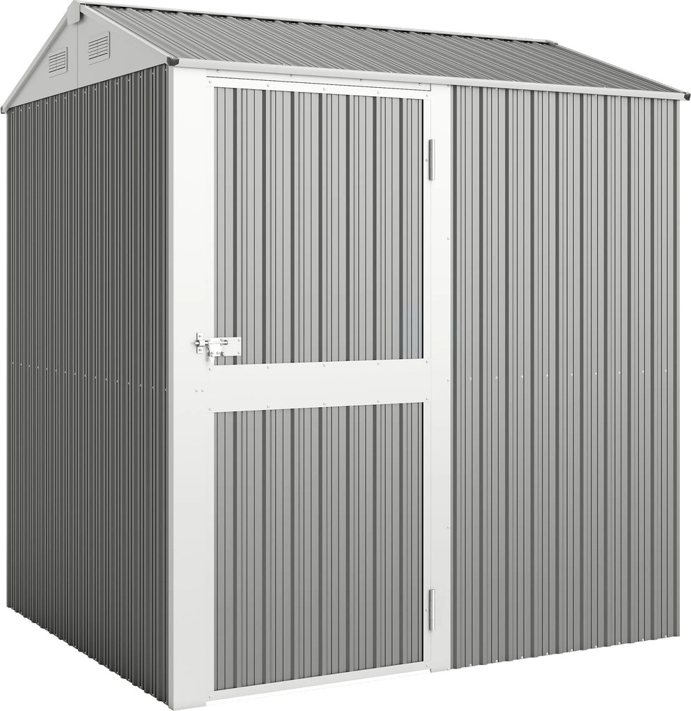 Outsunny Abrigo de Jardim Alto 3,51 m² em Aço Galvanizado com Ventilação, Abrigo de Jardim com Porta Trancável, Telhado Inclinado, Luvas, Abrigo para Ferramentas, 209x177x236 cm, Cinza Prata | Aosom Portugal