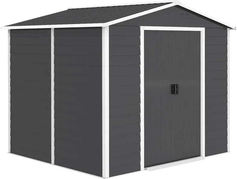 Abrigo de Jardim 4,4 m² 240x206x198 cm Abrigo de Jardim com Porta de Correr e Fechadura Cinza Escuro