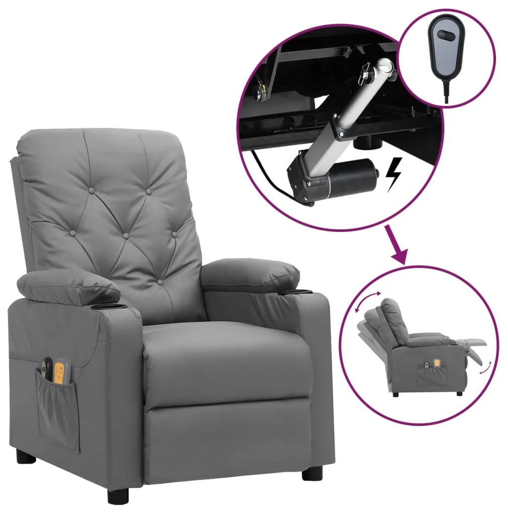 Poltrona de massagens elétrica couro artificial cinzento