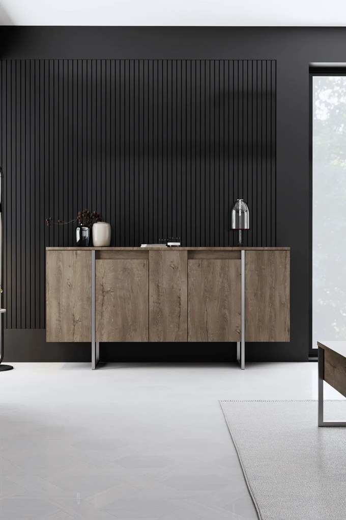Conjunto de Mobiliário de Sala de Estar Luxe – Nogueira e Prateado – M
