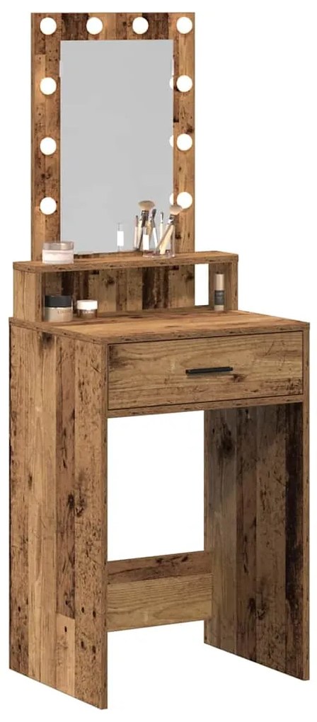 Mesa de Maquiagem vidaXL com Luzes de LED Madeira Antiga 50x41x140 cm