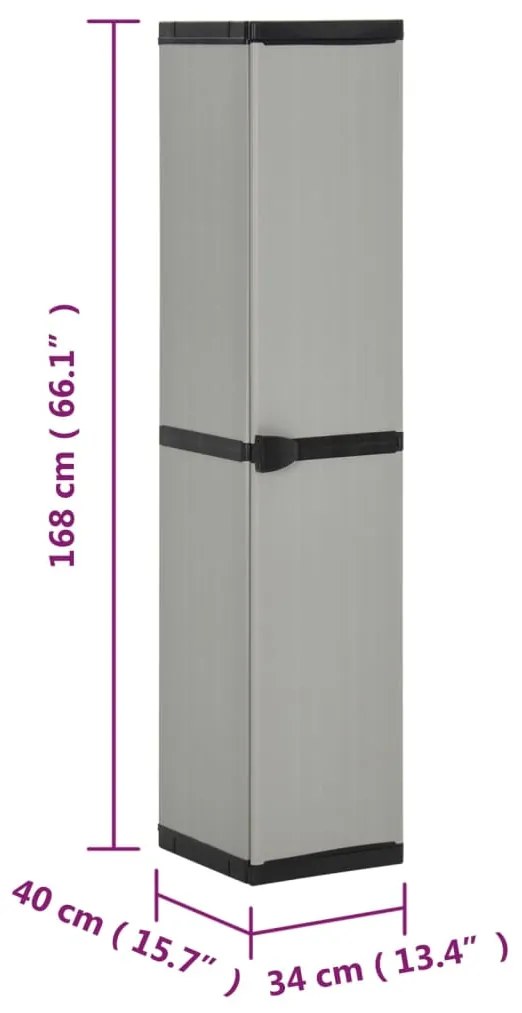 Armário arrumação jardim 3 prateleiras 34x40x168cm cinza/preto