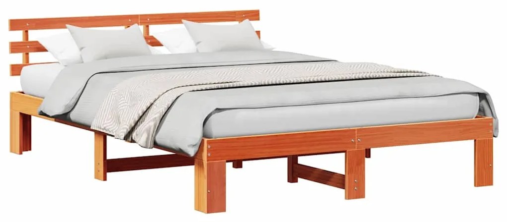 Estrutura de Cama de Madeira de Pinho Castanho Encerado