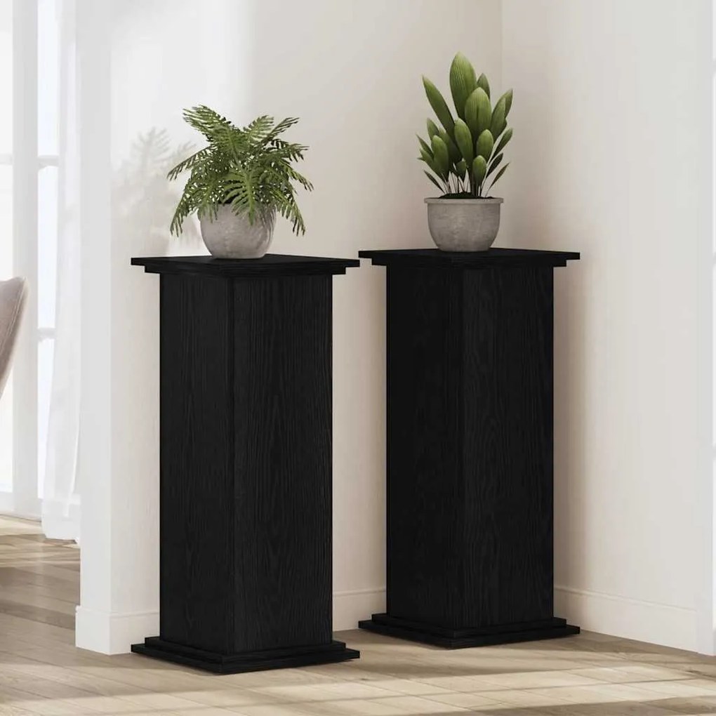 vidaXL Suporte de Plantas Preto Carvalho 33 x 33 x 100 cm em Madeira Engineered