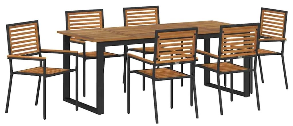 Conjunto de Jantar para Jardim 7 pcs Preto 200 x 90 x 75 cm