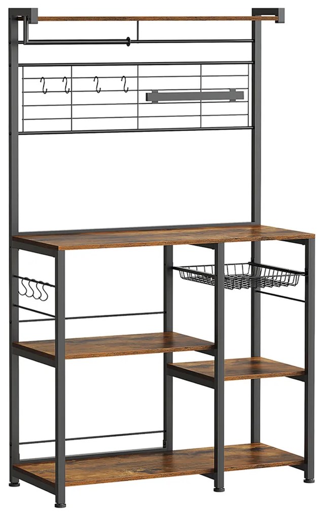 Armário de cozinha com fita magnética para facas e 12 ganchos 42 x 90 x 167,3 cm Castanho Vintage-preto
