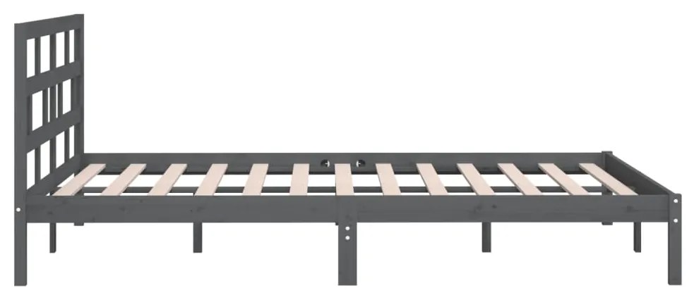 Estrutura de cama casal 135x190 cm madeira maciça cinzento