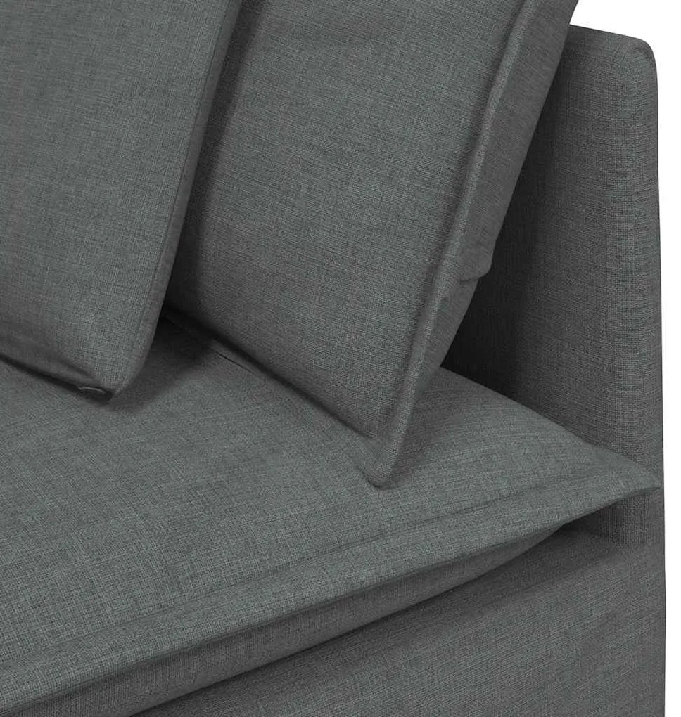 Sofá modular com pufes e almofadas tecido cinzento-escuro