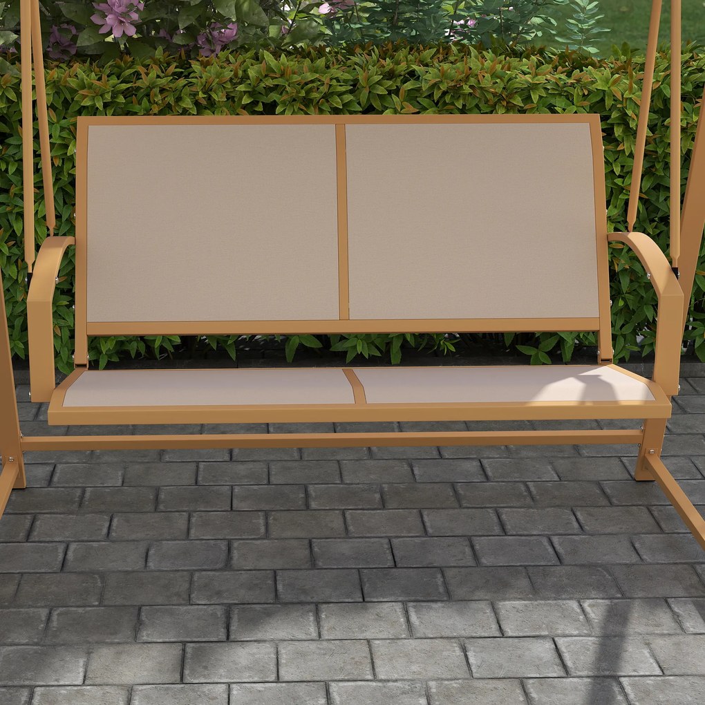 Baloiço de Jardim de 2 Lugares com Toldo Ajustável 90° Proteção UV 30+ e Estrutura Triangular 160x112x162 cm Caqui