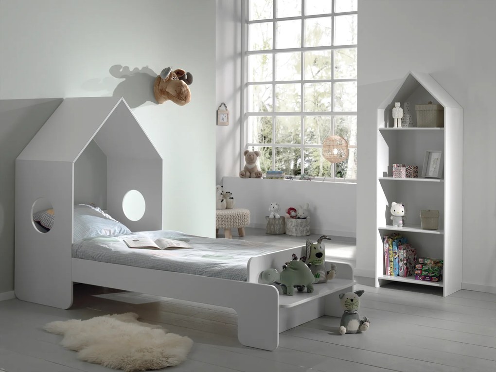 Conjunto cama infantil CASAMI (90x200) + Estrado + Estante Branco