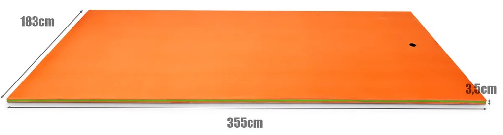 Tapete água flutuante resistente a rasgos de espuma XPE de 3 camadas para relaxamento piscina, rio, praia 355 x 183 x 3,5 cm Laranja