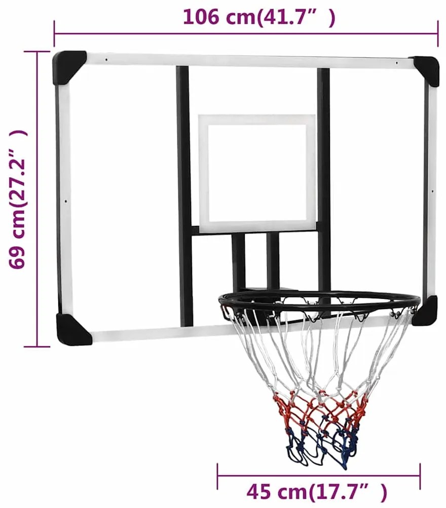 Tabela de basquetebol 106x69x3 cm policarbonato transparente
