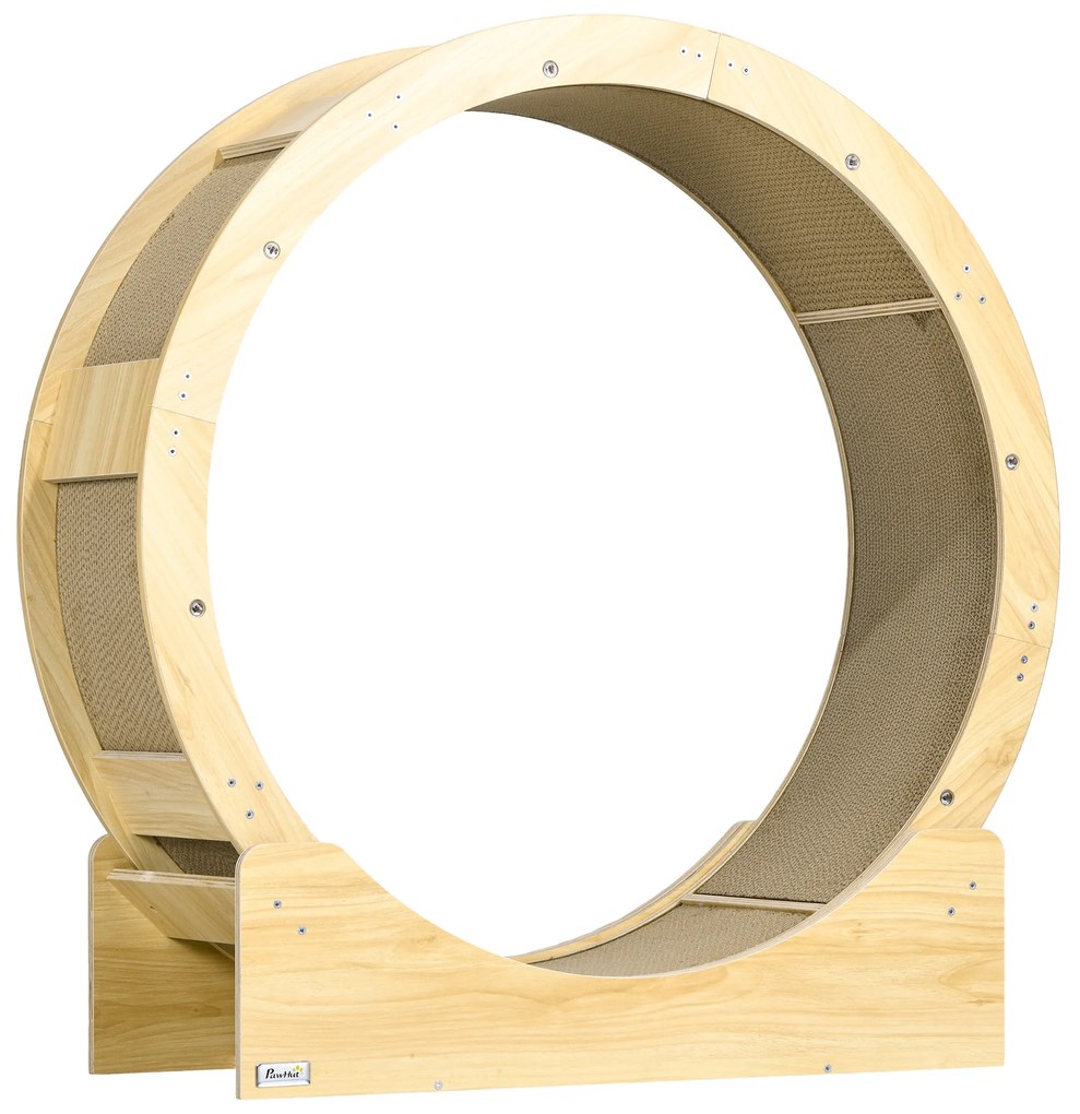 Pawhut Roda de Corrida para Gatos de Interior Esteira com Freio Almofadas de Arranhar Diâmetro 91 cm Natural | Aosom Portugal